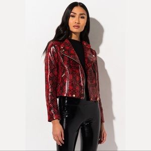 Red Snake Print Faux Leather Jacket NWT - L